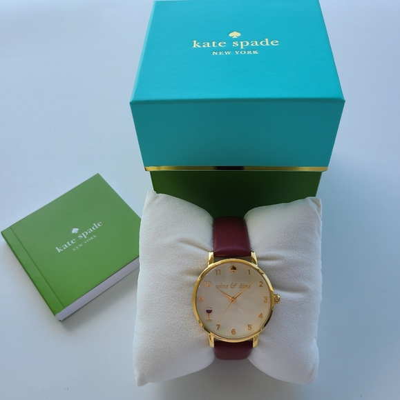 KATE SPADE Metro Wine & Dine Leather Burgundy Gold Watch - Picture 2 of 12